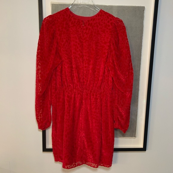 The Kooples red velvet burnout leopard print mini dress with long sleeves size 2 - Picture 7 of 14